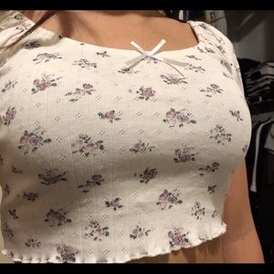 Urban Outfitters Ditsy Floral Pointelle Bardot Top